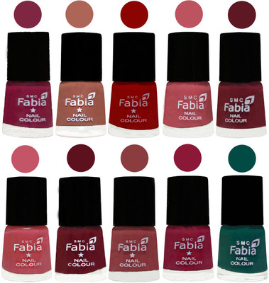 

FABIA Matte Nail Polish Combo/Multicolor Nail Polish/Mix Color/Combo Color Set of 10pcs(6ml each) 110202055 Dark Magenta-Coral-Red-Coral Pink -Jam-Light Pink-Maroon-Dark Nude-Pure Wine-Pine Green(Pack of 10)