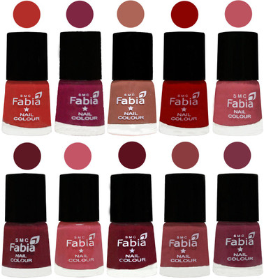 

FABIA Matte Nail Polish Combo/Multicolor Nail Polish/Mix Color/Combo Color Set of 10pcs(6ml each) 110202039 Candy Orange-Dark Magenta-Coral-Red-Coral Pink -Jam-Light Pink-Maroon-Dark Nude-Plum(Pack of 10)