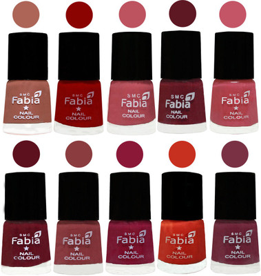 

FABIA Matte Nail Polish Combo/Multicolor Nail Polish/Mix Color/Combo Color Set of 10pcs(6ml each) 110202062 Coral-Red-Coral Pink -Jam-Light Pink-Maroon-Dark Nude-Pure Wine-Orange-Plum(Pack of 10)