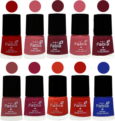 

FABIA Matte Nail Polish Combo/Multicolor Nail Polish/Mix Color/Combo Color Set of 10pcs(6ml each) 110202077 Red-Coral Pink -Jam-Light Pink-Maroon-Dark Nude-Pure Wine-Orange-Reddish Red-Shock Blue Dark(Pack of 10)