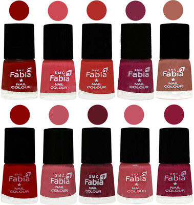 

FABIA Nail Polish Combo/Multicolor Nail Polish/Mix Color/Combo Color Set of 10pcs(6ml each) 110201902 Bold Red-Strawberry-Candy Orange-Dark Magenta-Coral-Red-Coral Pink -Jam-Light Pink-Pure Wine(Pack of 10)