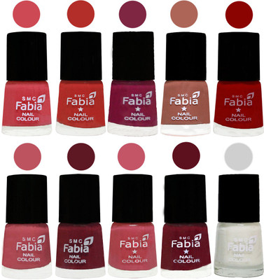 

FABIA Nail Polish Combo/Multicolor Nail Polish/Mix Color/Combo Color Set of 10pcs(6ml each) 110201902 Strawberry-Candy Orange-Dark Magenta-Coral-Red-Coral Pink -Jam-Light Pink-Maroon-White(Pack of 10)