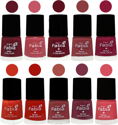 

FABIA Matte Nail Polish Combo/Multicolor Nail Polish/Mix Color/Combo Color Set of 10pcs(6ml each) 110202090 Jam-Light Pink-Maroon-Dark Nude-Pure Wine-Orange-Reddish Red-Dark Peach-Plum-Punch Pink(Pack of 10)