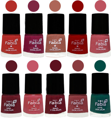 

FABIA Matte Nail Polish Combo/Multicolor Nail Polish/Mix Color/Combo Color Set of 10pcs(6ml each) 110202043 Candy Orange-Dark Magenta-Coral-Red-Coral Pink -Jam-Light Pink-Maroon-Dark Nude-Pine Green(Pack of 10)