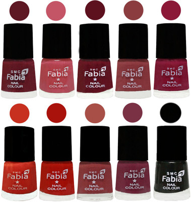 

FABIA Matte Nail Polish Combo/Multicolor Nail Polish/Mix Color/Combo Color Set of 10pcs(6ml each) 110202097 Jam-Light Pink-Maroon-Dark Nude-Pure Wine-Orange-Reddish Red-Dark Peach-Plum-Black(Pack of 10)