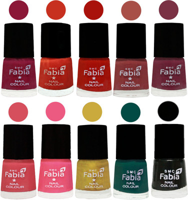 

FABIA Matte Nail Polish Combo/Multicolor Nail Polish/Mix Color/Combo Color Set of 10pcs(6ml each) 110202119 Pure Wine-Orange-Reddish Red-Dark Peach-Plum-Punch Pink-Shock Pink Light-Mattis gold-Pine Green-Black(Pack of 10)