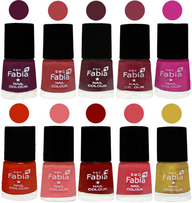 

FABIA Nail Polish Combo/Multicolor Nail Polish/Mix Color/Combo Color Set of 10pcs(6ml each) 110201902 Boysenberry-Peach-Wine-Wine Red-Pink Pink-Fire Orange-Baby Pink-Bold Red-Strawberry-Mattis gold(Pack of 10)