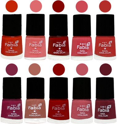 

FABIA Matte Nail Polish Combo/Multicolor Nail Polish/Mix Color/Combo Color Set of 10pcs(6ml each) 110201973 Fire Orange-Baby Pink-Bold Red-Strawberry-Candy Orange-Dark Magenta-Coral-Red-Coral Pink -Jam(Pack of 10)