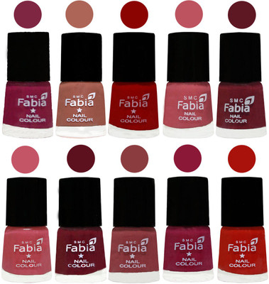 

FABIA Matte Nail Polish Combo/Multicolor Nail Polish/Mix Color/Combo Color Set of 10pcs(6ml each) 110202049 Dark Magenta-Coral-Red-Coral Pink -Jam-Light Pink-Maroon-Dark Nude-Pure Wine-Reddish Red(Pack of 10)