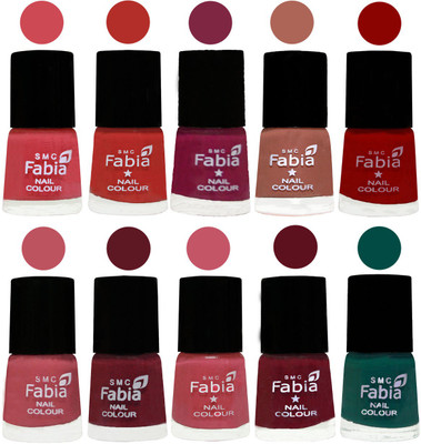 

FABIA Matte Nail Polish Combo/Multicolor Nail Polish/Mix Color/Combo Color Set of 10pcs(6ml each) 110202030 Strawberry-Candy Orange-Dark Magenta-Coral-Red-Coral Pink -Jam-Light Pink-Maroon-Pine Green(Pack of 10)