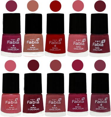 

FABIA Matte Nail Polish Combo/Multicolor Nail Polish/Mix Color/Combo Color Set of 10pcs(6ml each) 110202051 Dark Magenta-Coral-Red-Coral Pink -Jam-Light Pink-Maroon-Dark Nude-Pure Wine-Plum(Pack of 10)