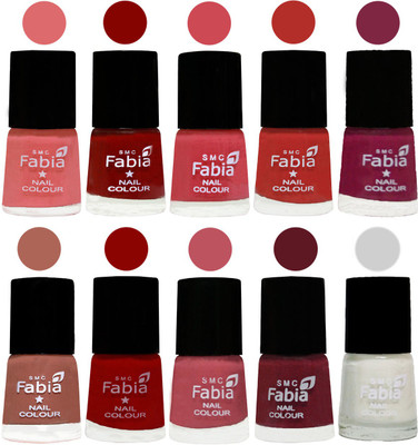 

FABIA Matte Nail Polish Combo/Multicolor Nail Polish/Mix Color/Combo Color Set of 10pcs(6ml each) 110202004 Baby Pink-Bold Red-Strawberry-Candy Orange-Dark Magenta-Coral-Red-Coral Pink -Jam-White(Pack of 10)