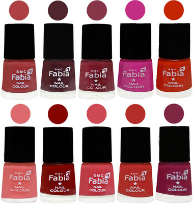 

FABIA Nail Polish Combo/Multicolor Nail Polish/Mix Color/Combo Color Set of 10pcs(6ml each) 110201902 Peach-Wine-Wine Red-Pink Pink-Fire Orange-Baby Pink-Bold Red-Strawberry-Candy Orange-Dark Magenta(Pack of 10)