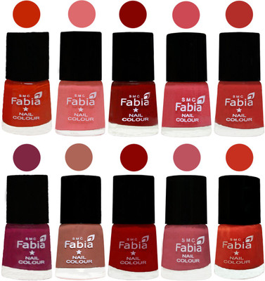 

FABIA Matte Nail Polish Combo/Multicolor Nail Polish/Mix Color/Combo Color Set of 10pcs(6ml each) 110201978 Fire Orange-Baby Pink-Bold Red-Strawberry-Candy Orange-Dark Magenta-Coral-Red-Coral Pink -Orange(Pack of 10)