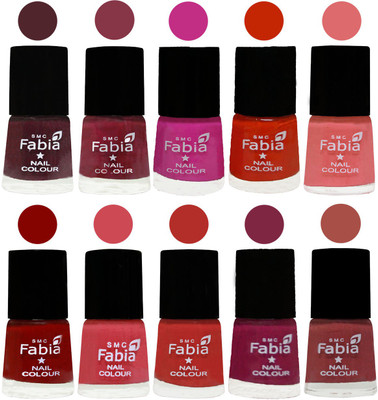 

FABIA Nail Polish Combo/Multicolor Nail Polish/Mix Color/Combo Color Set of 10pcs(6ml each) 110201902 Wine-Wine Red-Pink Pink-Fire Orange-Baby Pink-Bold Red-Strawberry-Candy Orange-Dark Magenta-Dark Peach(Pack of 10)