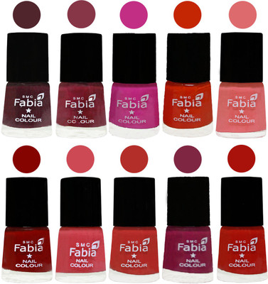 

FABIA Nail Polish Combo/Multicolor Nail Polish/Mix Color/Combo Color Set of 10pcs(6ml each) 110201902 Wine-Wine Red-Pink Pink-Fire Orange-Baby Pink-Bold Red-Strawberry-Candy Orange-Dark Magenta-Reddish Red(Pack of 10)