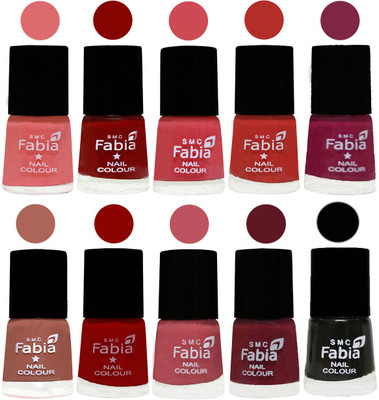 

FABIA Matte Nail Polish Combo/Multicolor Nail Polish/Mix Color/Combo Color Set of 10pcs(6ml each) 110202005 Baby Pink-Bold Red-Strawberry-Candy Orange-Dark Magenta-Coral-Red-Coral Pink -Jam-Black(Pack of 10)