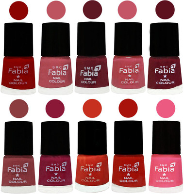 

FABIA Matte Nail Polish Combo/Multicolor Nail Polish/Mix Color/Combo Color Set of 10pcs(6ml each) 110202074 Red-Coral Pink -Jam-Light Pink-Maroon-Dark Nude-Pure Wine-Orange-Reddish Red-Shock Pink Light(Pack of 10)