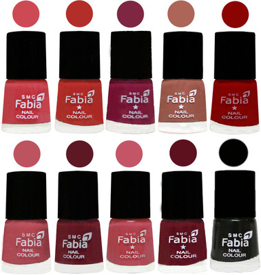 

FABIA Matte Nail Polish Combo/Multicolor Nail Polish/Mix Color/Combo Color Set of 10pcs(6ml each) 110202034 Strawberry-Candy Orange-Dark Magenta-Coral-Red-Coral Pink -Jam-Light Pink-Maroon-Black(Pack of 10)