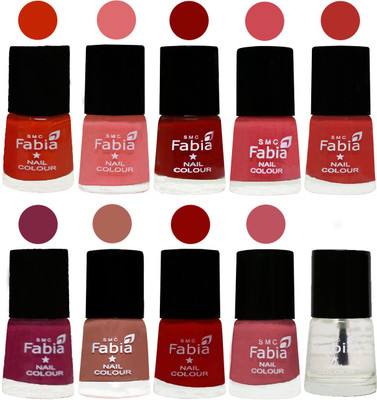 

FABIA Matte Nail Polish Combo/Multicolor Nail Polish/Mix Color/Combo Color Set of 10pcs(6ml each) 110201987 Fire Orange-Baby Pink-Bold Red-Strawberry-Candy Orange-Dark Magenta-Coral-Red-Coral Pink -Top Coat(Pack of 10)