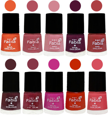 

FABIA Matte Nail Polish Combo/Multicolor Nail Polish/Mix Color/Combo Color Set of 10pcs(6ml each) 110201818 Sour Orange-Mauve Pink-Rose-Boysenberry-Peach-Wine-Wine Red-Pink Pink-Fire Orange-Baby Pink(Pack of 10)