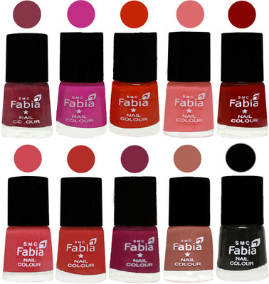 

FABIA Matte Nail Polish Combo/Multicolor Nail Polish/Mix Color/Combo Color Set of 10pcs(6ml each) 110201954 Wine Red-Pink Pink-Fire Orange-Baby Pink-Bold Red-Strawberry-Candy Orange-Dark Magenta-Coral-Black(Pack of 10)