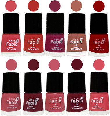 

FABIA Matte Nail Polish Combo/Multicolor Nail Polish/Mix Color/Combo Color Set of 10pcs(6ml each) 110202027 Strawberry-Candy Orange-Dark Magenta-Coral-Red-Coral Pink -Jam-Light Pink-Maroon-Punch Pink(Pack of 10)