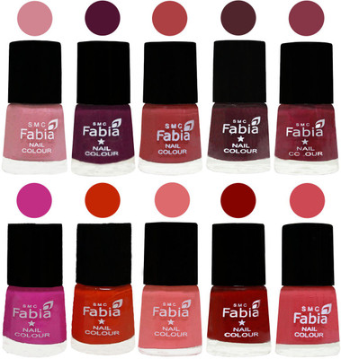 

FABIA Nail Polish Combo/Multicolor Nail Polish/Mix Color/Combo Color Set of 10pcs(6ml each) 110201902 Rose-Boysenberry-Peach-Wine-Wine Red-Pink Pink-Fire Orange-Baby Pink-Bold Red-Strawberry(Pack of 10)