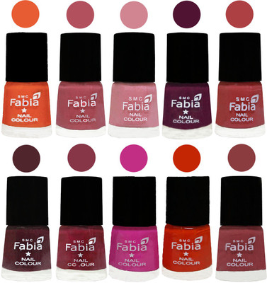 

FABIA Matte Nail Polish Combo/Multicolor Nail Polish/Mix Color/Combo Color Set of 10pcs(6ml each) 110201812 Sour Orange-Mauve Pink-Rose-Boysenberry-Peach-Wine-Wine Red-Pink Pink-Fire Orange-Baby Pink(Pack of 10)