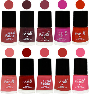 

FABIA Nail Polish Combo/Multicolor Nail Polish/Mix Color/Combo Color Set of 10pcs(6ml each) 110201902 Peach-Wine-Wine Red-Pink Pink-Fire Orange-Baby Pink-Bold Red-Strawberry-Candy Orange-Shock Pink Light(Pack of 10)
