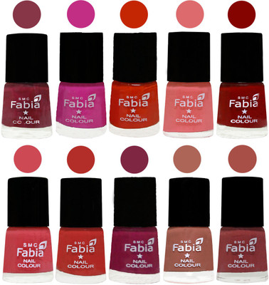 

FABIA Matte Nail Polish Combo/Multicolor Nail Polish/Mix Color/Combo Color Set of 10pcs(6ml each) 110201945 Wine Red-Pink Pink-Fire Orange-Baby Pink-Bold Red-Strawberry-Candy Orange-Dark Magenta-Coral-Dark Peach(Pack of 10)