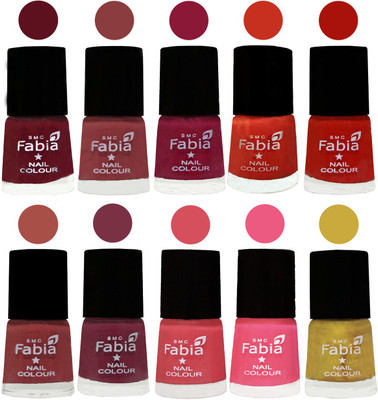 

FABIA Matte Nail Polish Combo/Multicolor Nail Polish/Mix Color/Combo Color Set of 10pcs(6ml each) 110202105 Maroon-Dark Nude-Pure Wine-Orange-Reddish Red-Dark Peach-Plum-Punch Pink-Shock Pink Light-Mattis gold(Pack of 10)