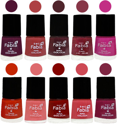 

FABIA Matte Nail Polish Combo/Multicolor Nail Polish/Mix Color/Combo Color Set of 10pcs(6ml each) 110201874 Boysenberry-Peach-Wine-Wine Red-Pink Pink-Fire Orange-Baby Pink-Bold Red-Strawberry-Dark Magenta(Pack of 10)