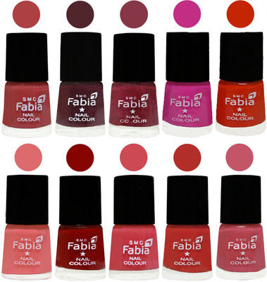 

FABIA Matte Nail Polish Combo/Multicolor Nail Polish/Mix Color/Combo Color Set of 10pcs(6ml each) 110201900 Peach-Wine-Wine Red-Pink Pink-Fire Orange-Baby Pink-Bold Red-Strawberry-Candy Orange-Light Pink(Pack of 10)