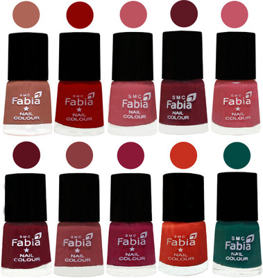 

FABIA Matte Nail Polish Combo/Multicolor Nail Polish/Mix Color/Combo Color Set of 10pcs(6ml each) 110202066 Coral-Red-Coral Pink -Jam-Light Pink-Maroon-Dark Nude-Pure Wine-Orange-Pine Green(Pack of 10)