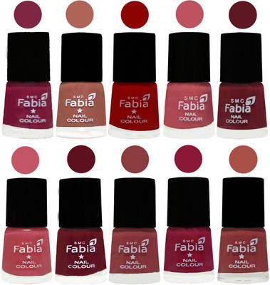 

FABIA Matte Nail Polish Combo/Multicolor Nail Polish/Mix Color/Combo Color Set of 10pcs(6ml each) 110202050 Dark Magenta-Coral-Red-Coral Pink -Jam-Light Pink-Maroon-Dark Nude-Pure Wine-Dark Peach(Pack of 10)