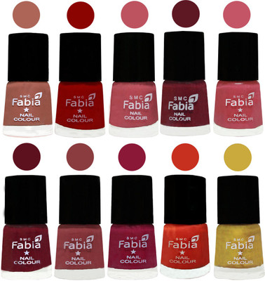 

FABIA Matte Nail Polish Combo/Multicolor Nail Polish/Mix Color/Combo Color Set of 10pcs(6ml each) 110202065 Coral-Red-Coral Pink -Jam-Light Pink-Maroon-Dark Nude-Pure Wine-Orange-Mattis gold(Pack of 10)