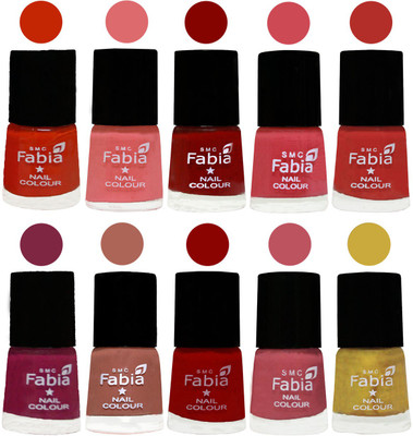 

FABIA Matte Nail Polish Combo/Multicolor Nail Polish/Mix Color/Combo Color Set of 10pcs(6ml each) 110201984 Fire Orange-Baby Pink-Bold Red-Strawberry-Candy Orange-Dark Magenta-Coral-Red-Coral Pink -Mattis gold(Pack of 10)