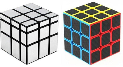 

Montez High Speed Carbon Fiber Sticker 3x3 & Silver Mirror Magic Rubik Cube Combo(2 Pieces)