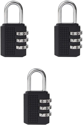 

SYGA 3 Digit Combination Padlock Black Number Luggage Travel Code Lock_3 Pieces Safety Lock(Silver)