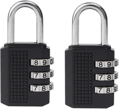 

SYGA 3 Digit Combination Padlock Black Number Luggage Travel Code Lock_2 Pieces Safety Lock(Silver)