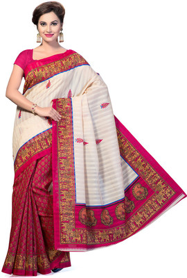

Ishin Printed Bhagalpuri Art Silk Saree(Pink), Beige;pink