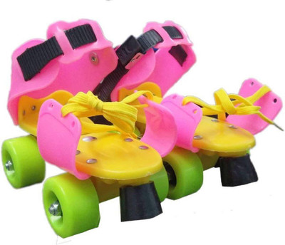 

Bluwings Dry ColorFul Skate For Kids with Front Brakes Quad Roller Skates - Size 4 to 12 UK(Pink)