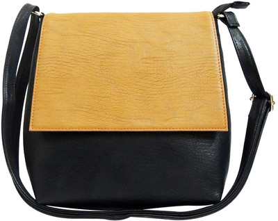 

ASNORA Women Casual Black, Yellow Leatherette Sling Bag