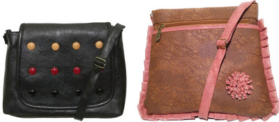 

AZED Collections Girls Casual Black, Tan Rexine Sling Bag