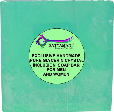 

Satyamani Exclusive Handmade Pure Herbal Glycerin Clear Quartz Crystal Inclusion Square Green color Soap Bar(1 g)