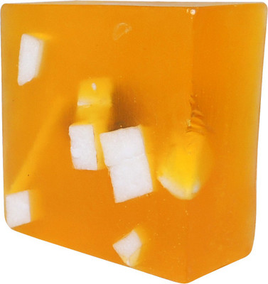 

Satyamani Exclusive Handmade Pure Herbal Glycerin Obsidian Crystal Inclusion Square shape with Butter chunks Orange color Soap Bar(1 g)