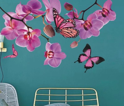 Jump up 59 cm Butterfly and flower, Wall sticker Self Adhesive Sticker(Pack of 1)