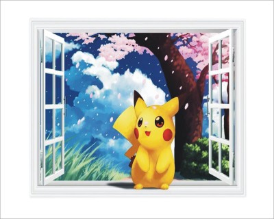 Jump up 59 cm Picachu in window, Wall sticker Self Adhesive Sticker(Pack of 1)