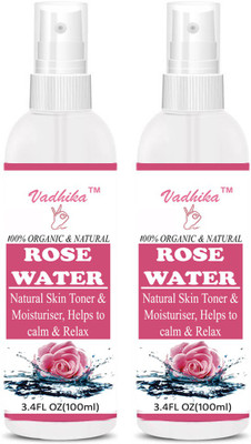 

Vadhika 100 % Organic % Natural Rose Water - For Toner, Cleanser, Nourishing & Refreshing Purposes combo of 2 bottles of 100 ml(200 ml)(200 ml)
